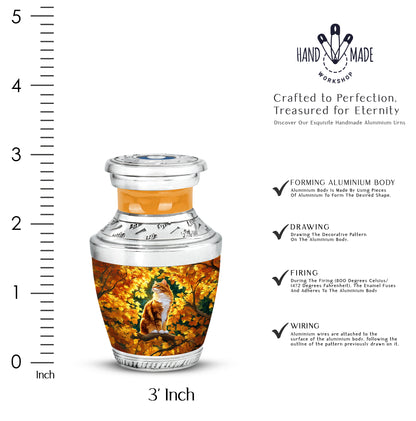 Sunrise Gold Cat Cremation Urn top-down view of secure threaded lid - modern art-inspired cat motif on sleek aluminum - mini keepsake memorial for portion of cremation ashes