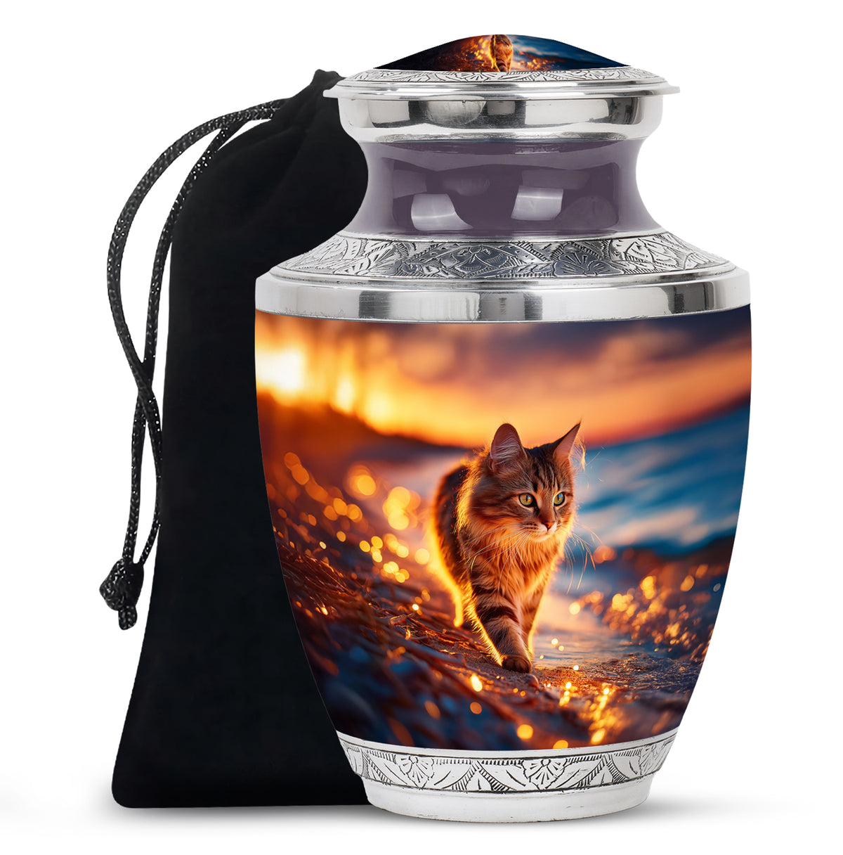 Rich Red Cat Cremation Urn side profile showing urn shape - artistic cat interpretation with creative detail - full-size 10 inch 200 cubic inch adult cremation urn