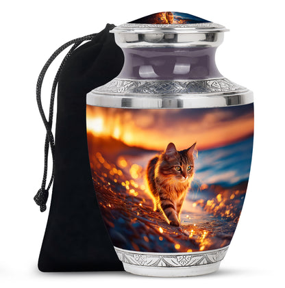 Rich Red Cat Cremation Urn side profile showing urn shape - artistic cat interpretation with creative detail - full-size 10 inch 200 cubic inch adult cremation urn