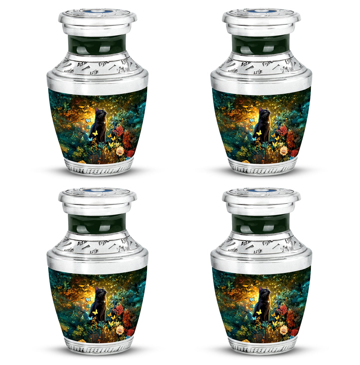 Gilded Gold Cat Cremation Urn back view with polished surface - contemporary cat design with modern artistic flair - 10 inch aluminum urn for cremated remains