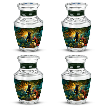 Gilded Gold Cat Cremation Urn back view with polished surface - contemporary cat design with modern artistic flair - 10 inch aluminum urn for cremated remains