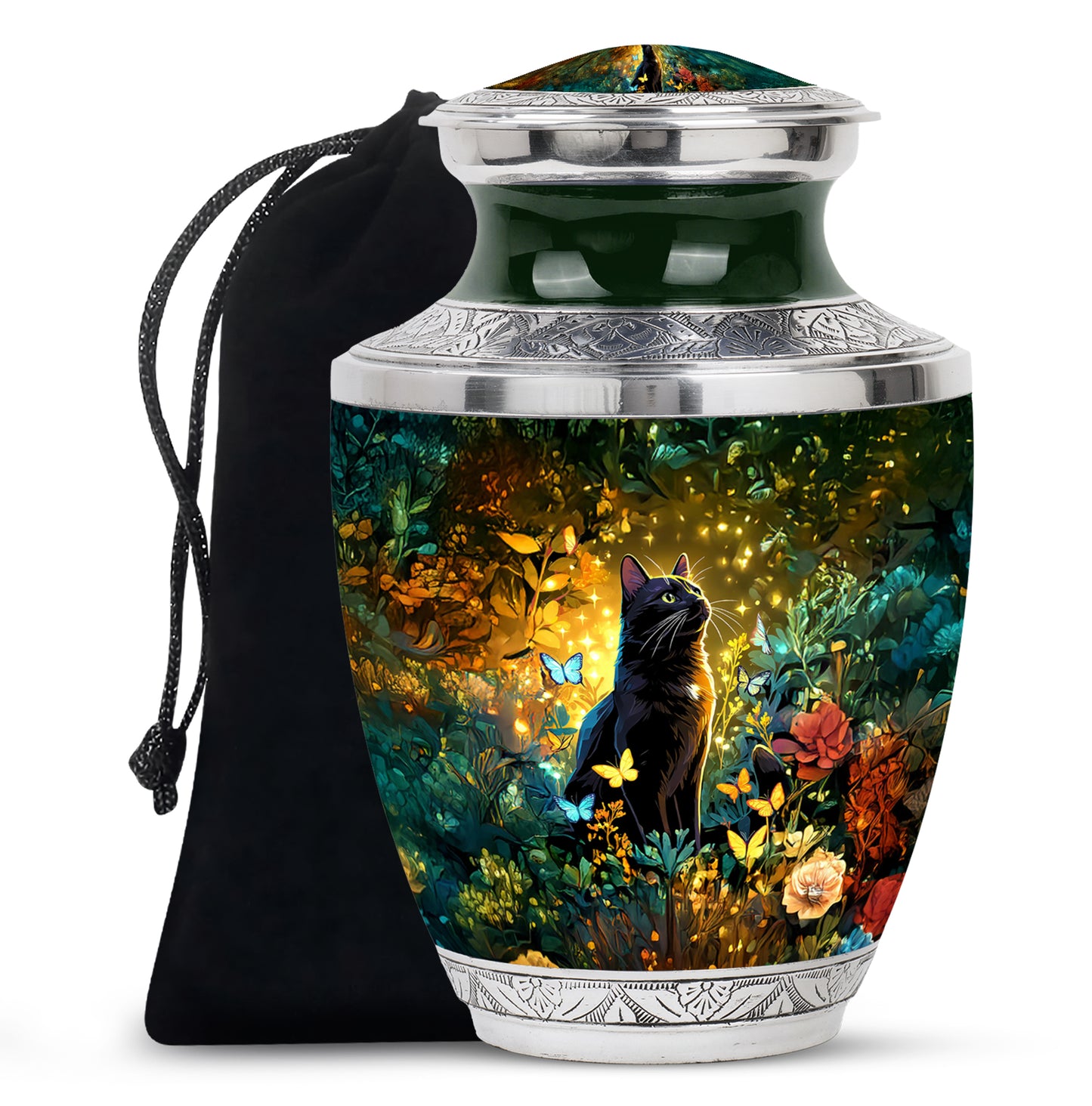 Amber Gold Cat Cremation Urn side profile showing urn shape - contemporary cat design with modern artistic flair - full-size 10 inch 200 cubic inch adult cremation urn