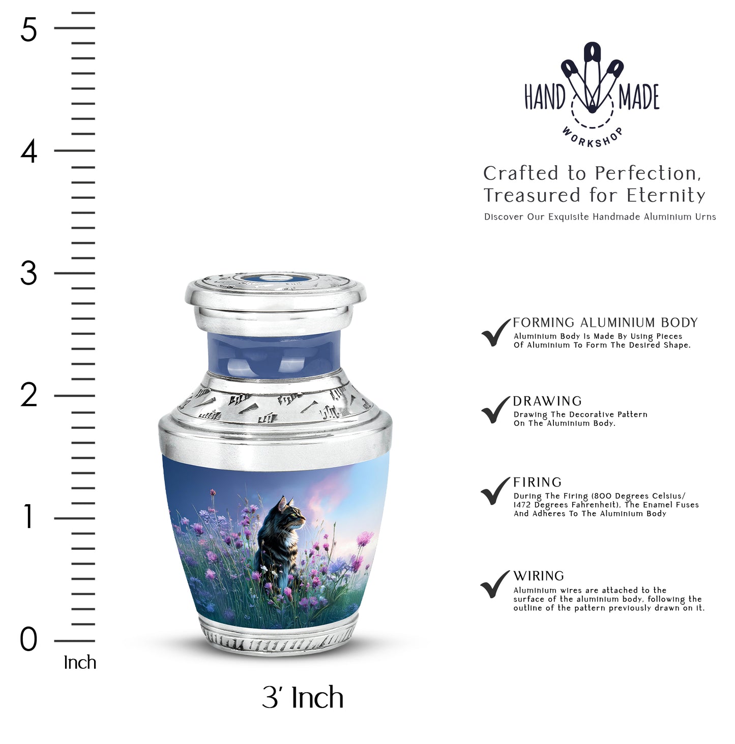 Slate Blue Cat Cremation Urn top-down view of secure threaded lid - contemporary cat design with modern artistic flair - mini keepsake memorial for portion of cremation ashes