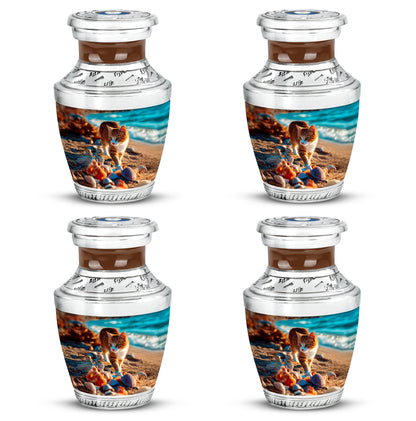 Mystic Teal Cat Cremation Urn back view with polished surface - artistic cat interpretation with creative detail - 10 inch aluminum urn for cremated remains