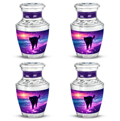 Orchid Purple Cat Cremation Urn back view with polished surface - contemporary cat design with modern artistic flair - 10 inch aluminum urn for cremated remains