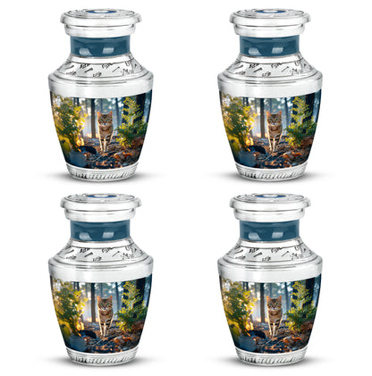 Misty Blue Cat Cremation Urn back view with polished surface - contemporary cat design with modern artistic flair - 10 inch aluminum urn for cremated remains