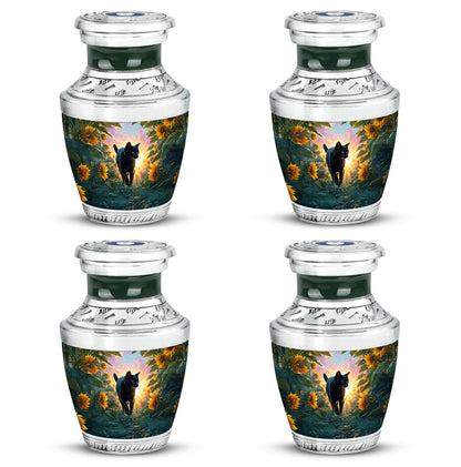 Powder Blue Cat Cremation Urn back view with polished surface - contemporary cat design with modern artistic flair - 10 inch aluminum urn for cremated remains
