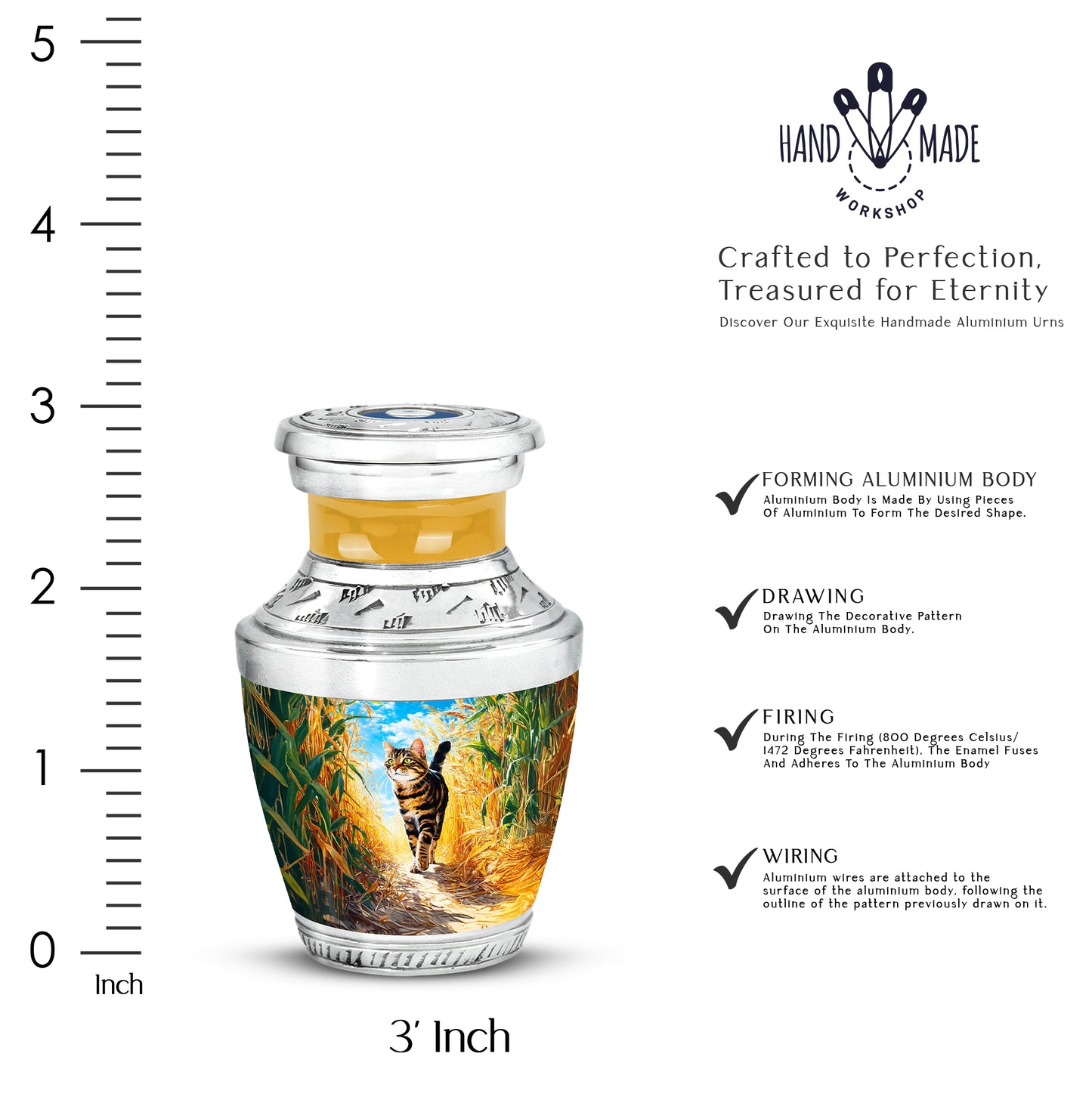 Sea Green Teal Cat Cremation Urn top-down view of secure threaded lid - contemporary cat design with modern artistic flair - mini keepsake memorial for portion of cremation ashes