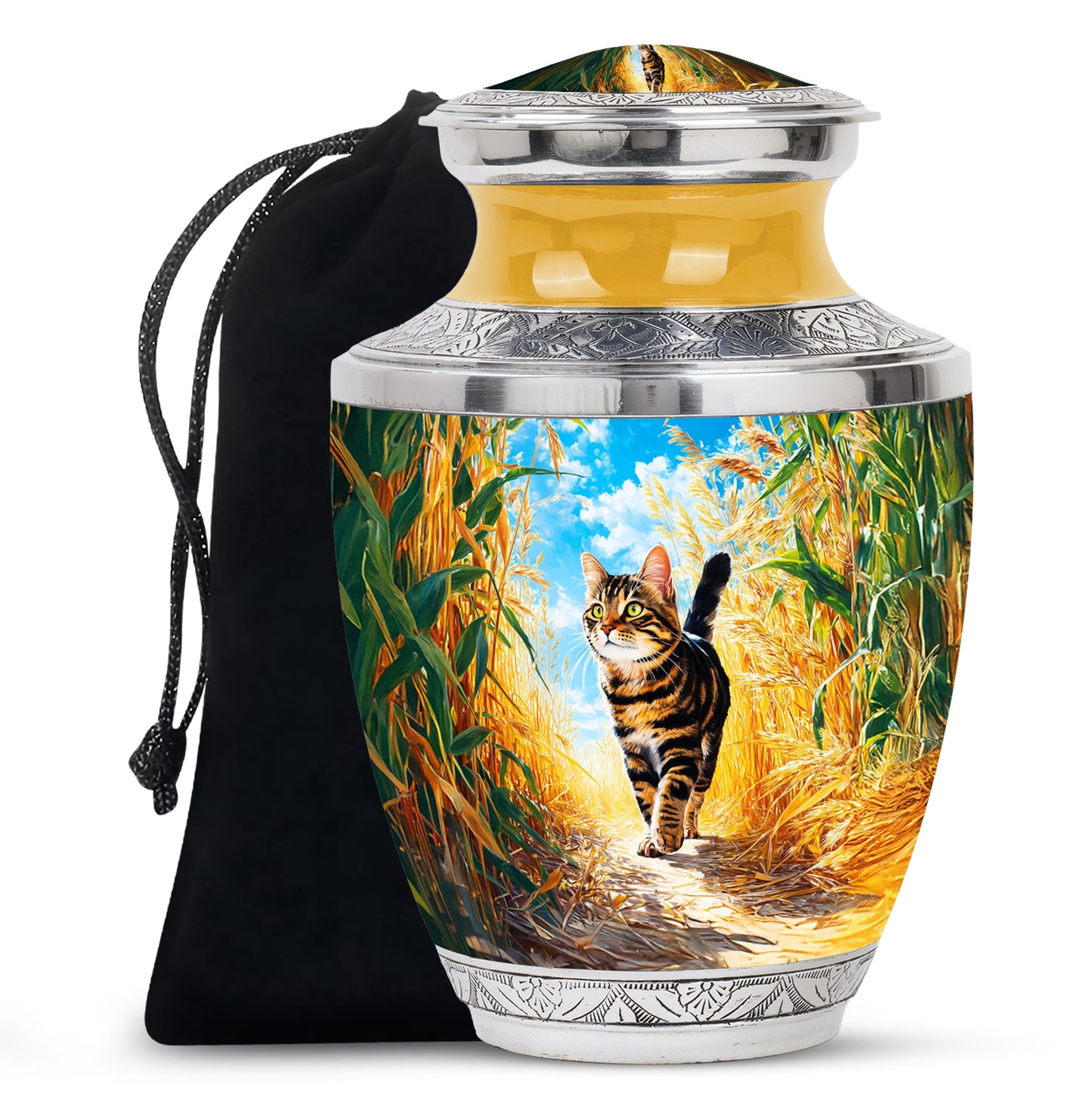 Ocean Teal Cat Cremation Urn side profile showing urn shape - contemporary cat design with modern artistic flair - full-size 10 inch 200 cubic inch adult cremation urn