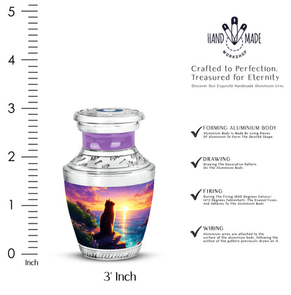 Vintage Pink Cat Cremation Urn top-down view of secure threaded lid - artistic cat interpretation with creative detail - mini keepsake memorial for portion of cremation ashes