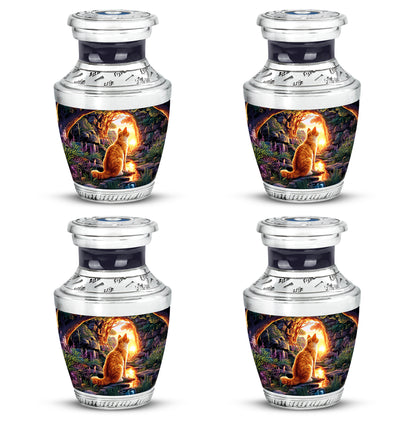 Violet Purple Cat Cremation Urn back view with polished surface - artistic cat interpretation with creative detail - 10 inch aluminum urn for cremated remains