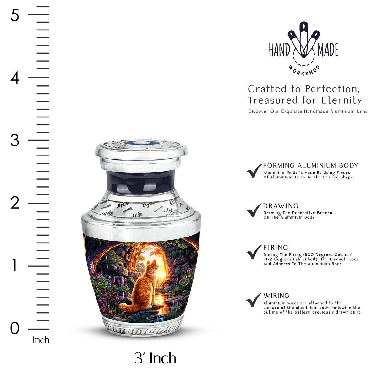 Deep Purple Cat Cremation Urn top-down view of secure threaded lid - contemporary cat design with modern artistic flair - mini keepsake memorial for portion of cremation ashes