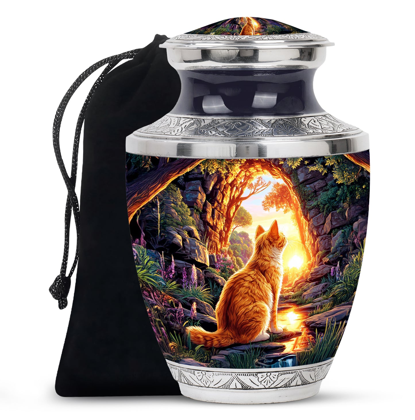 Twilight Purple Cat Cremation Urn side profile showing urn shape - artistic cat interpretation with creative detail - full-size 10 inch 200 cubic inch adult cremation urn
