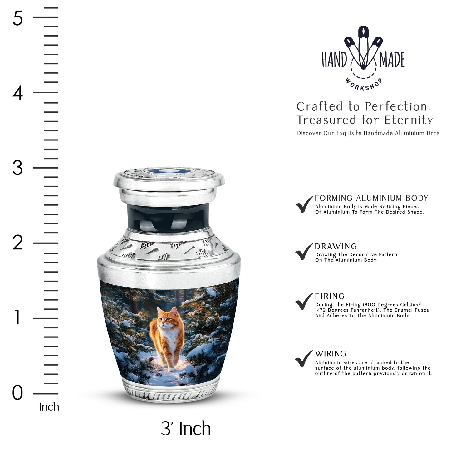 Misty Blue Cat Cremation Urn top-down view of secure threaded lid - contemporary cat design with modern artistic flair - mini keepsake memorial for portion of cremation ashes