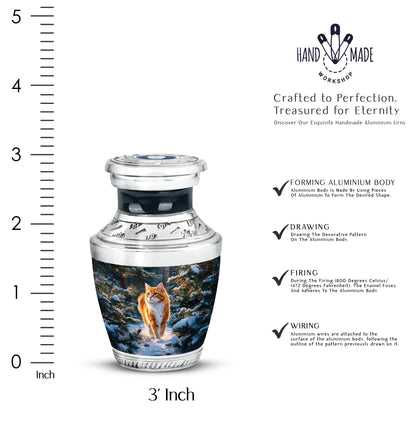 Misty Blue Cat Cremation Urn top-down view of secure threaded lid - contemporary cat design with modern artistic flair - mini keepsake memorial for portion of cremation ashes