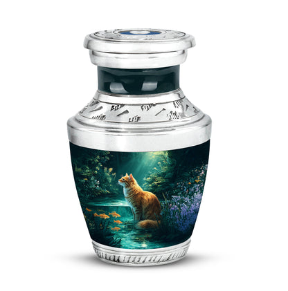 Teal Comforting Cat Memorial Urn for Ashes - Yatskia