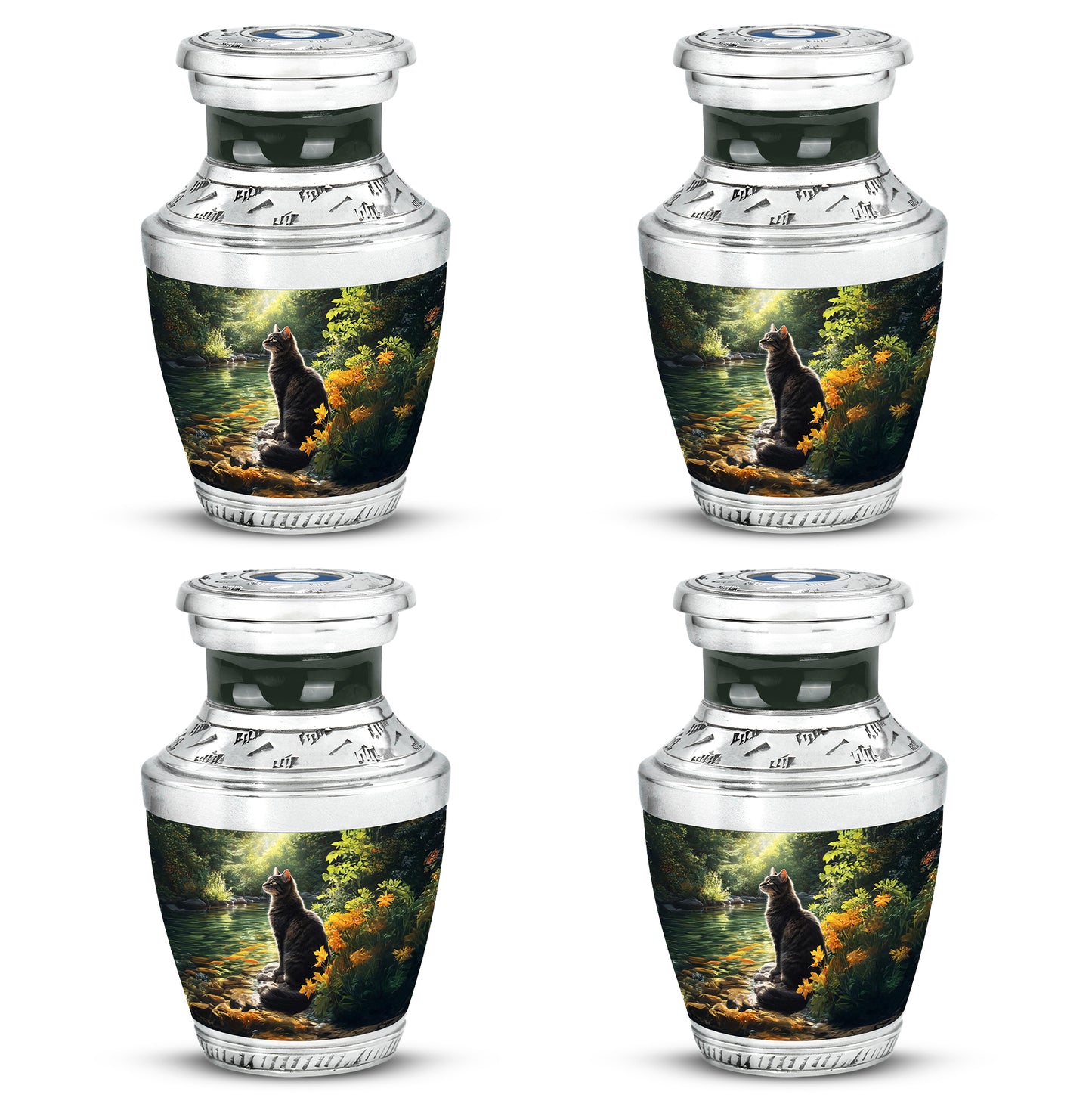 Onyx Black Cat Cremation Urn back view with polished surface - artistic cat interpretation with creative detail - 10 inch aluminum urn for cremated remains