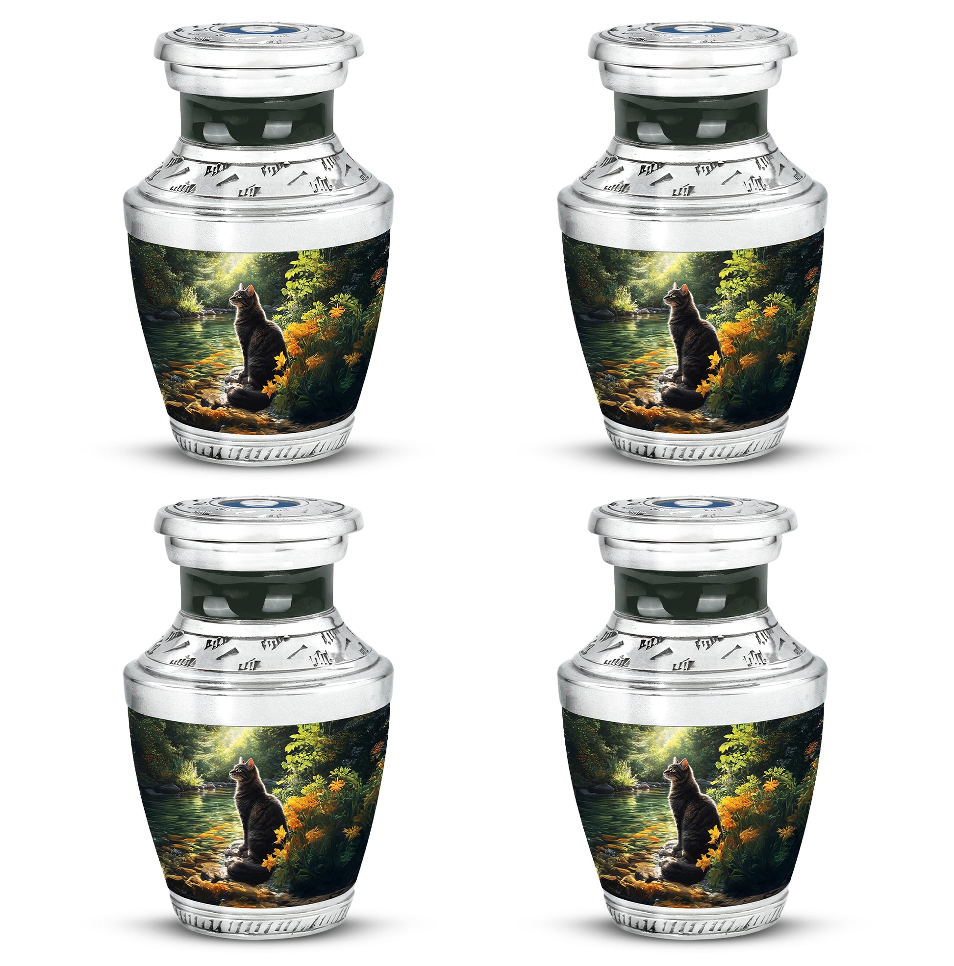 Onyx Black Cat Cremation Urn back view with polished surface - artistic cat interpretation with creative detail - 10 inch aluminum urn for cremated remains