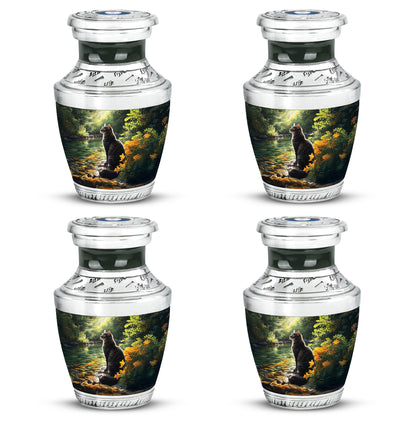 Onyx Black Cat Cremation Urn back view with polished surface - artistic cat interpretation with creative detail - 10 inch aluminum urn for cremated remains