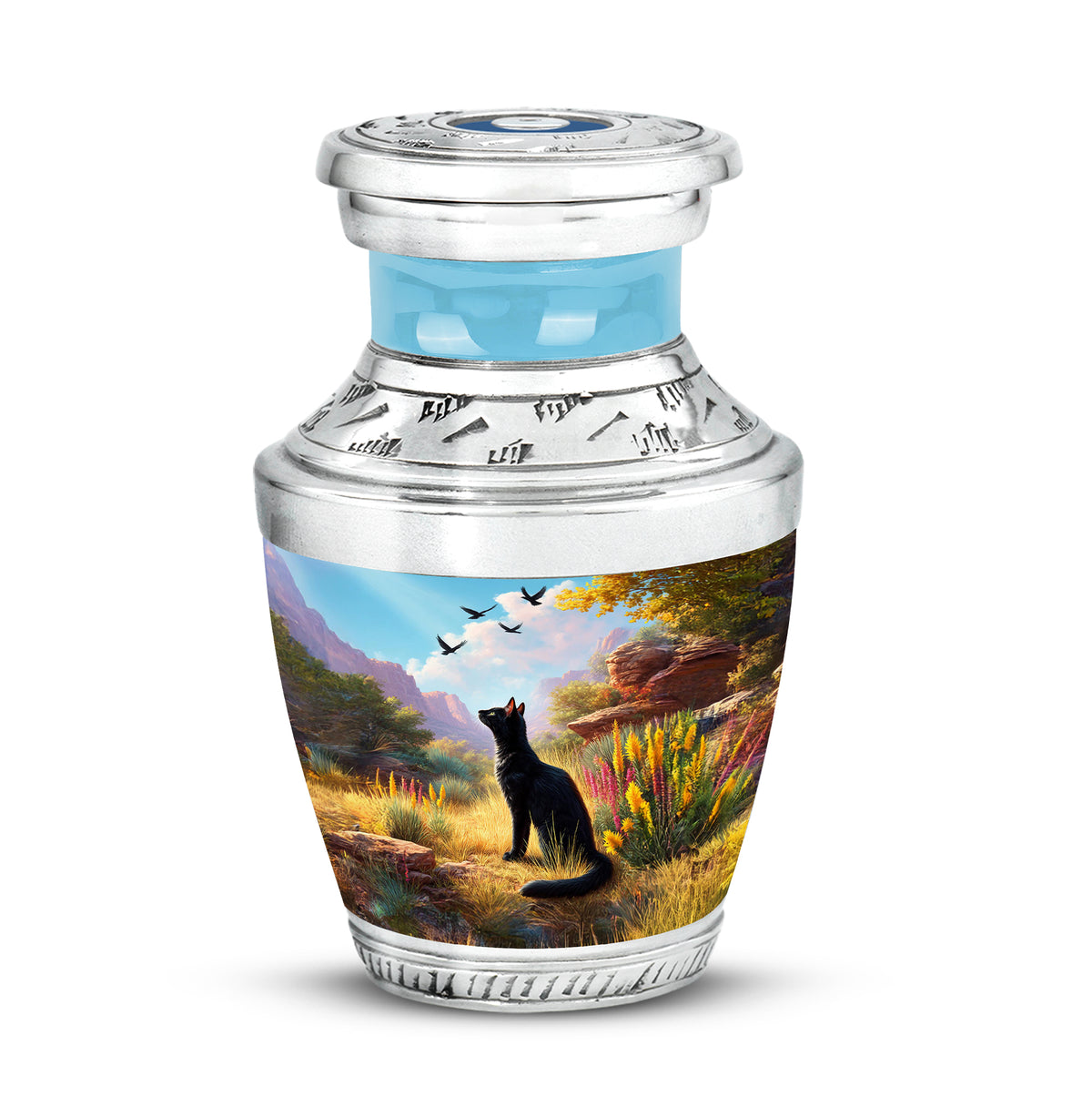 Blue Comforting Cat Memorial Urn for Ashes - Yatskia