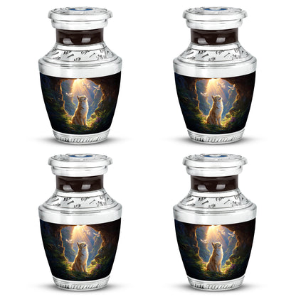 Garnet Red Cat Cremation Urn back view with polished surface - modern art-inspired cat motif on sleek aluminum - 10 inch aluminum urn for cremated remains