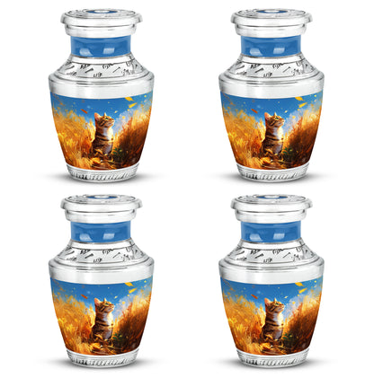 Cobalt Blue Cat Cremation Urn back view with polished surface - artistic cat interpretation with creative detail - 10 inch aluminum urn for cremated remains