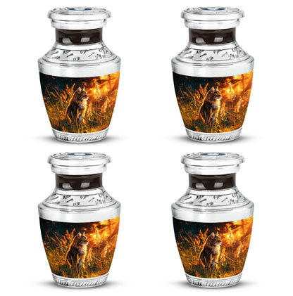 Midnight Black Cat Cremation Urn back view with polished surface - stylized abstract cat pattern with bold lines - 10 inch aluminum urn for cremated remains