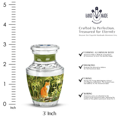 Verdant Green Cat Cremation Urn top-down view of secure threaded lid - contemporary cat design with modern artistic flair - mini keepsake memorial for portion of cremation ashes