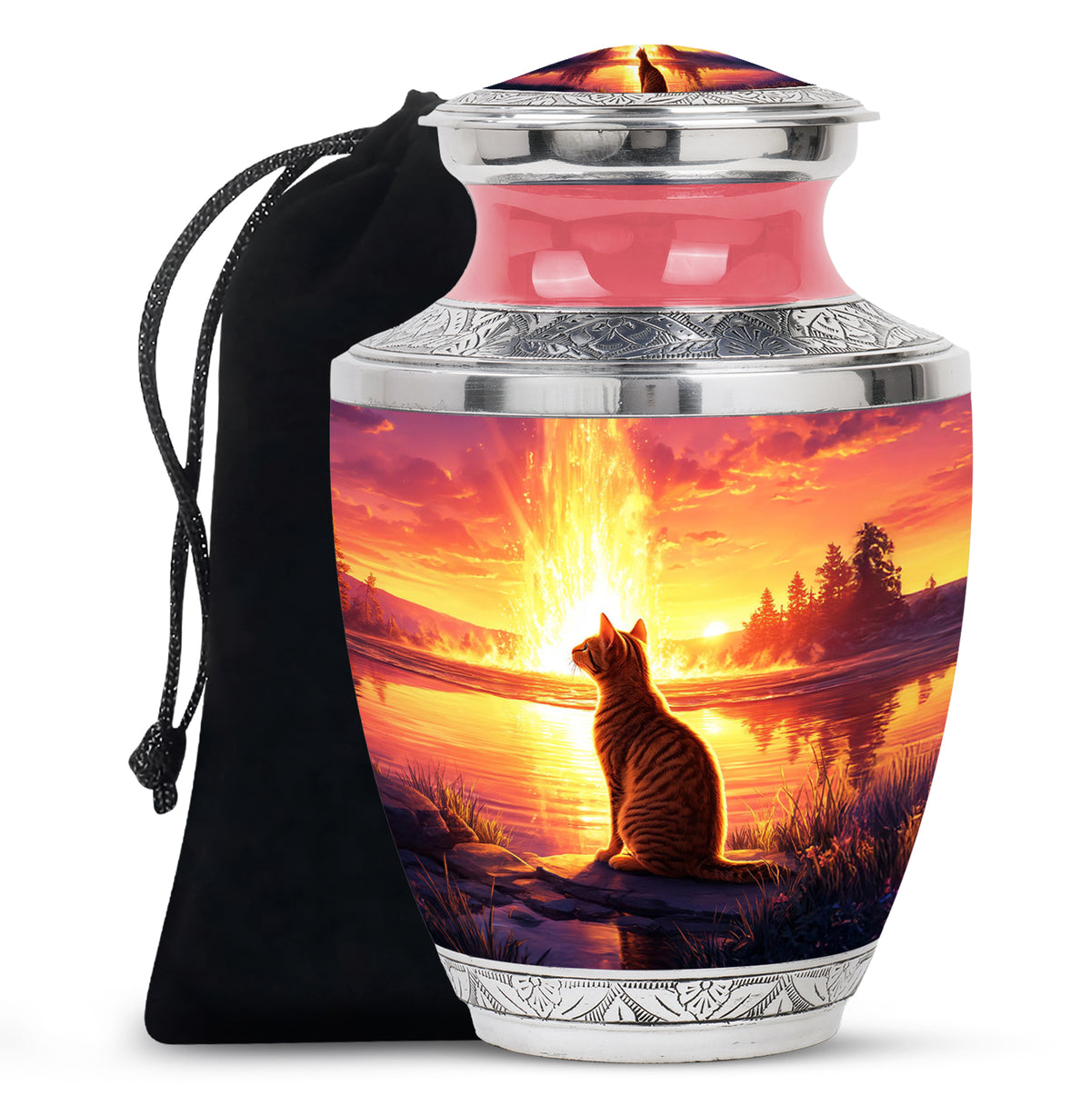 Burgundy Red Cat Cremation Urn side profile showing urn shape - contemporary cat design with modern artistic flair - full-size 10 inch 200 cubic inch adult cremation urn