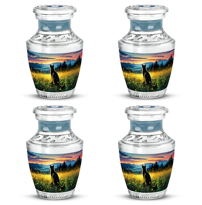 Amber Gold Cat Cremation Urn back view with polished surface - modern art-inspired cat motif on sleek aluminum - 10 inch aluminum urn for cremated remains