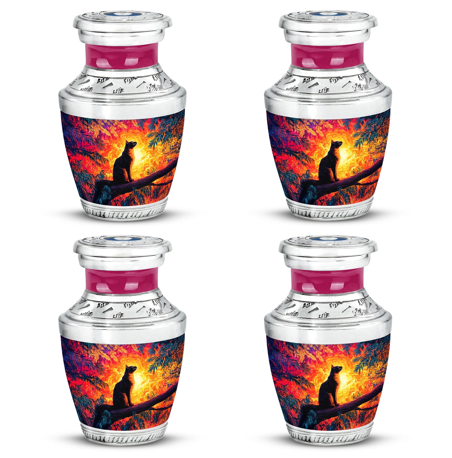 Rich Red Cat Cremation Urn back view with polished surface - artistic cat interpretation with creative detail - 10 inch aluminum urn for cremated remains