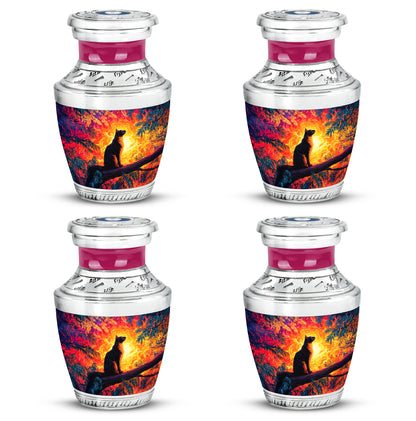 Rich Red Cat Cremation Urn back view with polished surface - artistic cat interpretation with creative detail - 10 inch aluminum urn for cremated remains