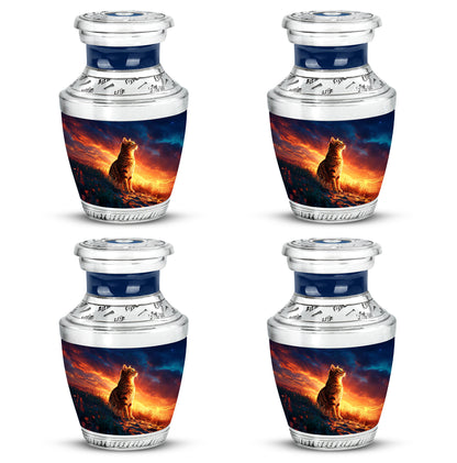 Steel Blue Cat Cremation Urn back view with polished surface - artistic cat interpretation with creative detail - 10 inch aluminum urn for cremated remains