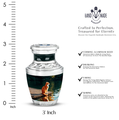 Obsidian Black Cat Cremation Urn top-down view of secure threaded lid - artistic cat interpretation with creative detail - mini keepsake memorial for portion of cremation ashes
