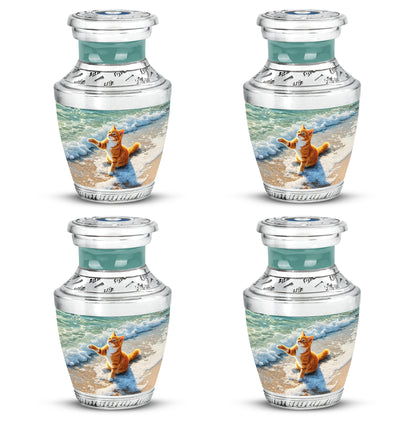 Hunter Green Cat Cremation Urn back view with polished surface - artistic cat interpretation with creative detail - 10 inch aluminum urn for cremated remains