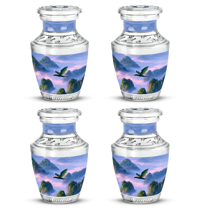 Celestial Blue Dragon Cremation Urn back view with polished surface - modern art-inspired dragon motif on sleek aluminum - 10 inch aluminum urn for cremated remains