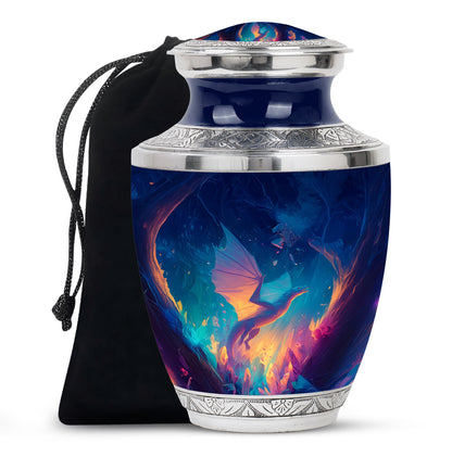 Sky Blue Dragon Cremation Urn side profile showing urn shape - contemporary dragon design with modern artistic flair - full-size 10 inch 200 cubic inch adult cremation urn