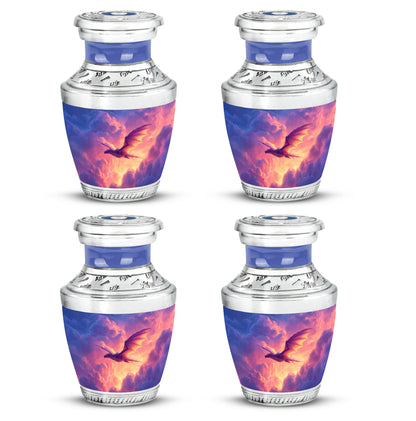 Celestial Blue Dragon Cremation Urn back view with polished surface - contemporary dragon design with modern artistic flair - 10 inch aluminum urn for cremated remains
