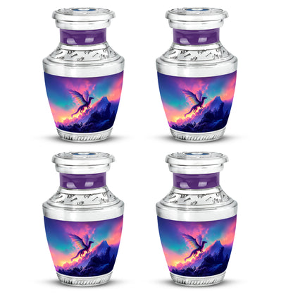 Powder Blue Dragon Cremation Urn back view with polished surface - contemporary dragon design with modern artistic flair - 10 inch aluminum urn for cremated remains