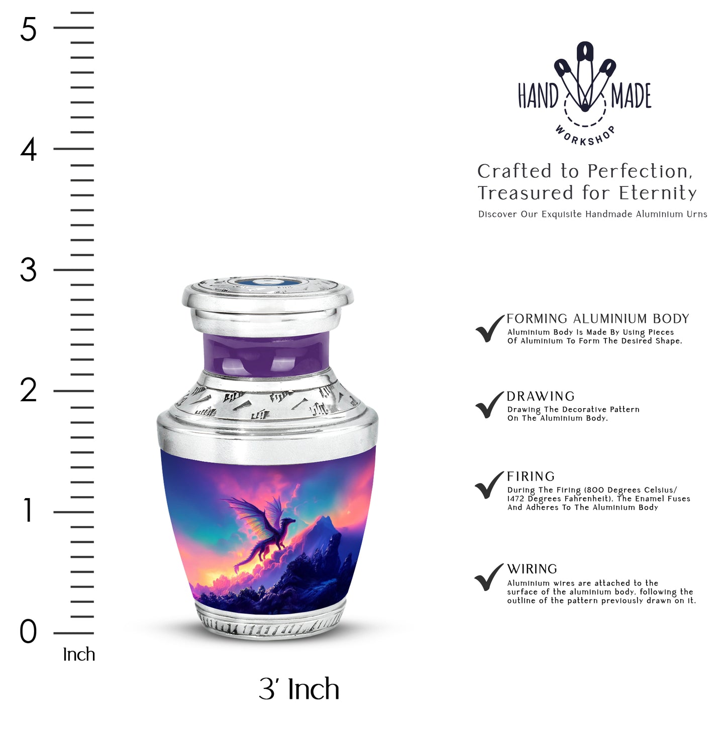 Cobalt Blue Dragon Cremation Urn top-down view of secure threaded lid - artistic dragon interpretation with creative detail - mini keepsake memorial for portion of cremation ashes