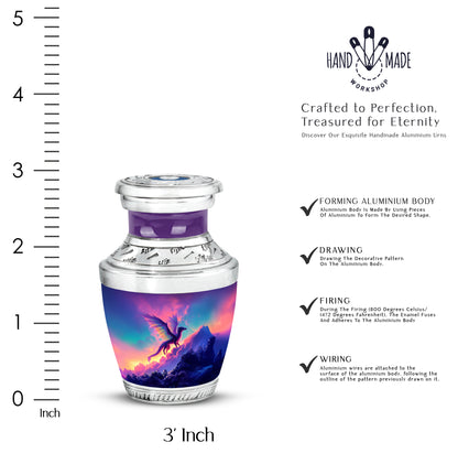 Cobalt Blue Dragon Cremation Urn top-down view of secure threaded lid - artistic dragon interpretation with creative detail - mini keepsake memorial for portion of cremation ashes