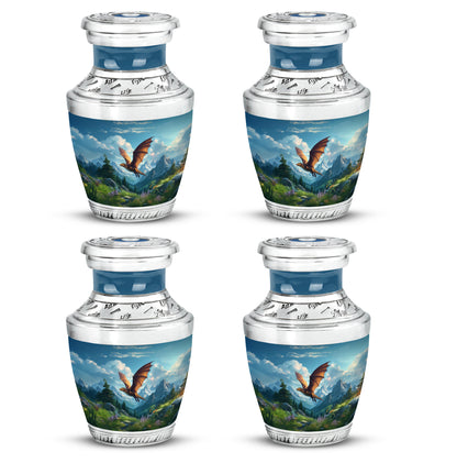 Sky Blue Dragon Cremation Urn back view with polished surface - modern art-inspired dragon motif on sleek aluminum - 10 inch aluminum urn for cremated remains