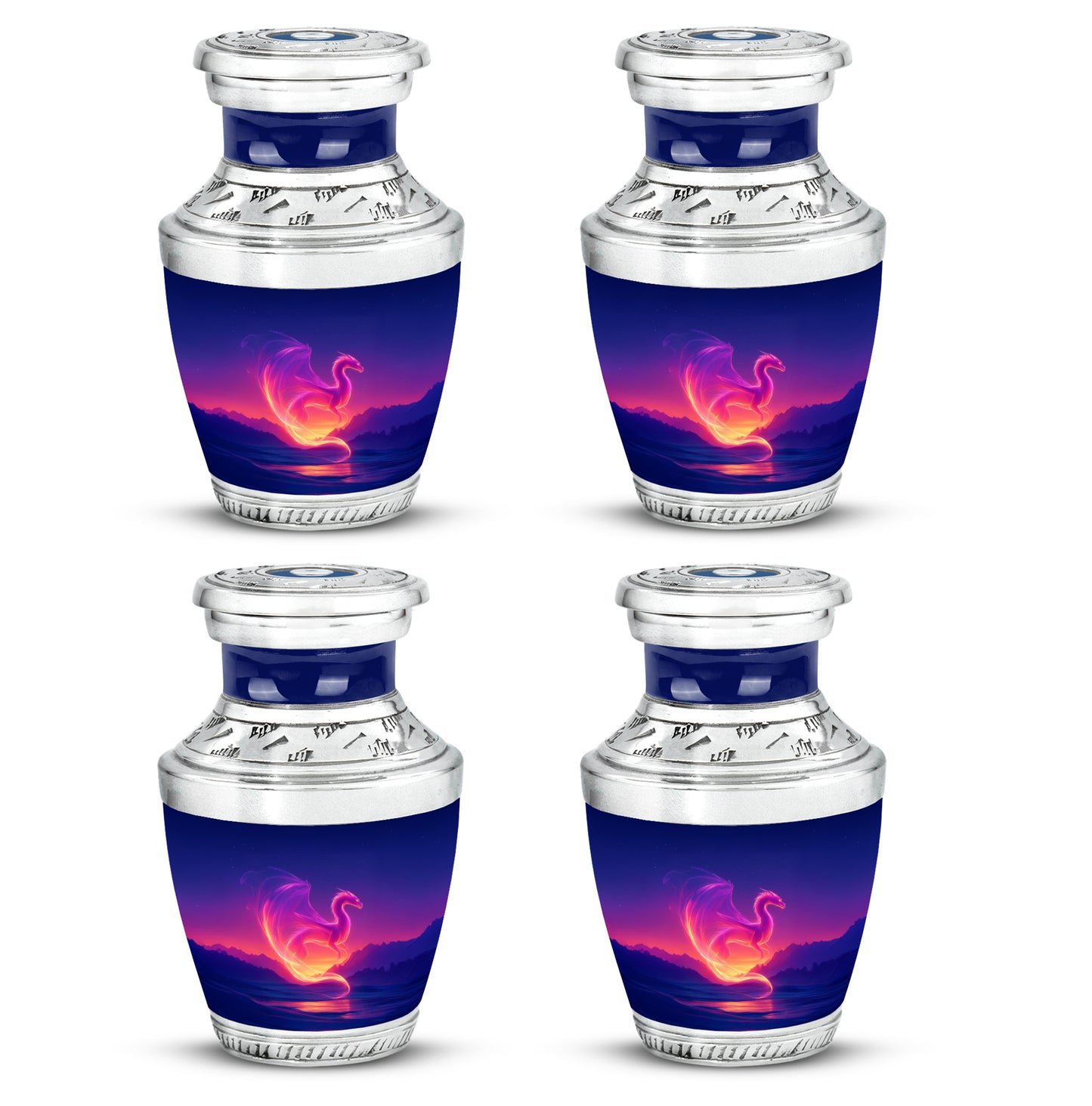 Azure Dragon Cremation Urn back view with polished surface - contemporary dragon design with modern artistic flair - 10 inch aluminum urn for cremated remains