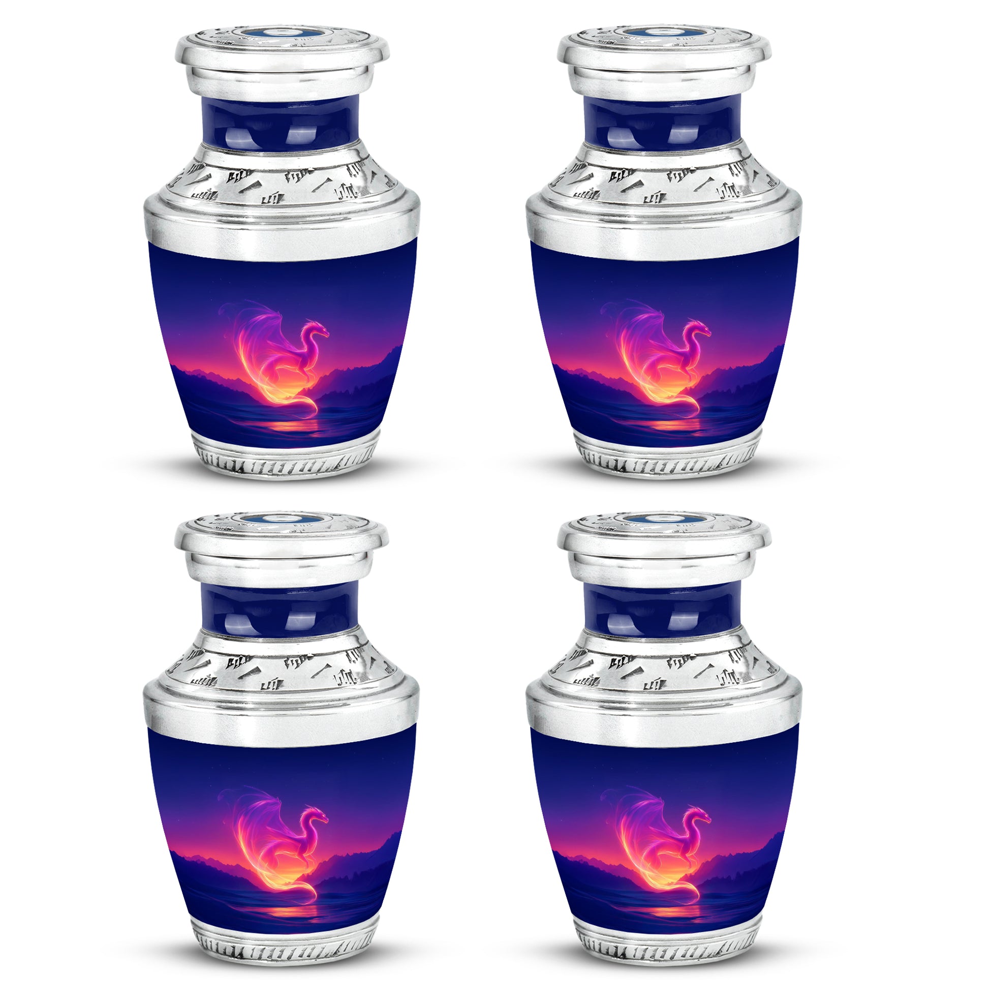 Azure Dragon Cremation Urn back view with polished surface - contemporary dragon design with modern artistic flair - 10 inch aluminum urn for cremated remains