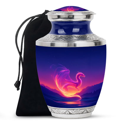 Twilight Blue Dragon Cremation Urn side profile showing urn shape - artistic dragon interpretation with creative detail - full-size 10 inch 200 cubic inch adult cremation urn