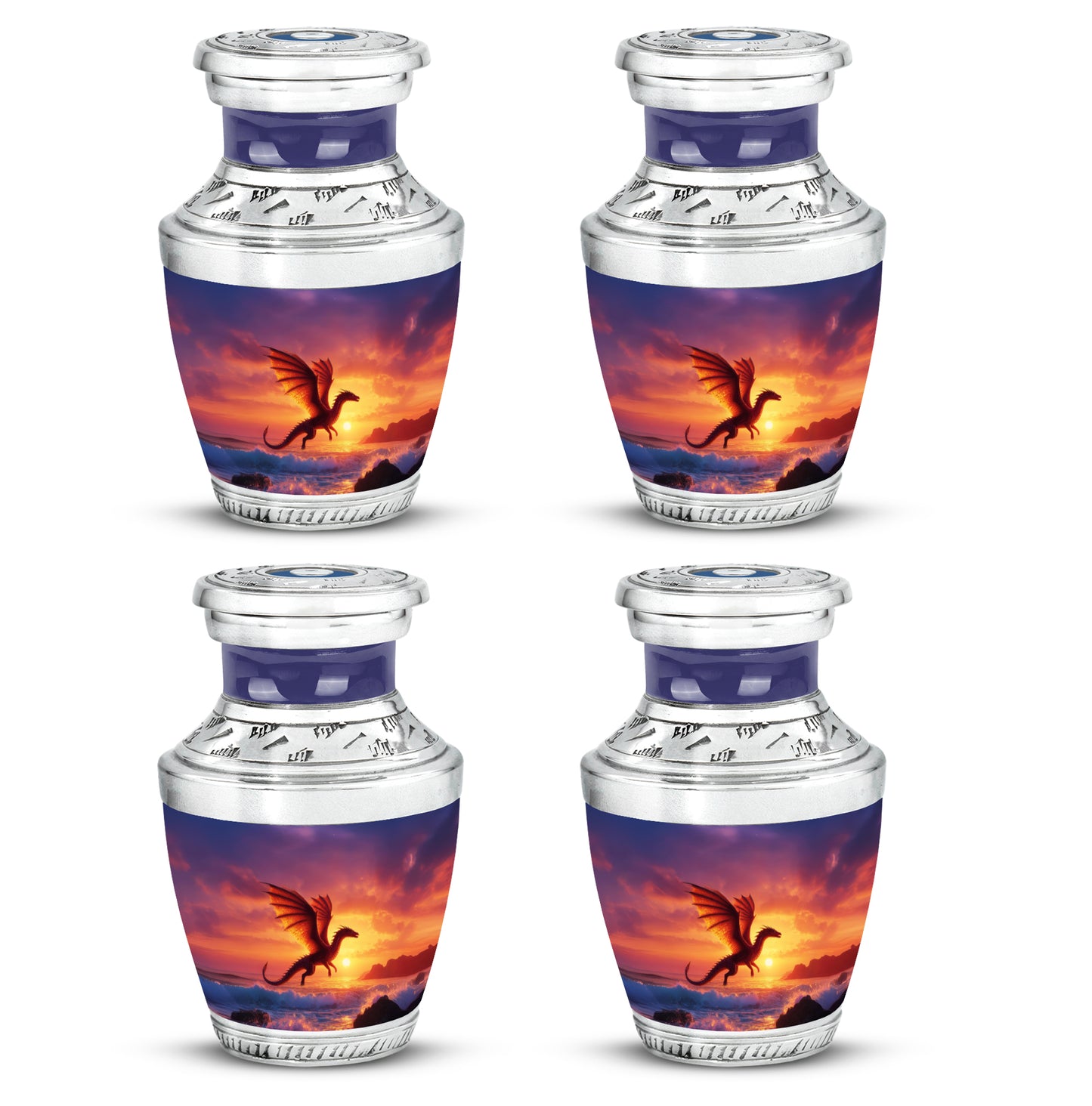 Royal Purple Dragon Cremation Urn back view with polished surface - artistic dragon interpretation with creative detail - 10 inch aluminum urn for cremated remains