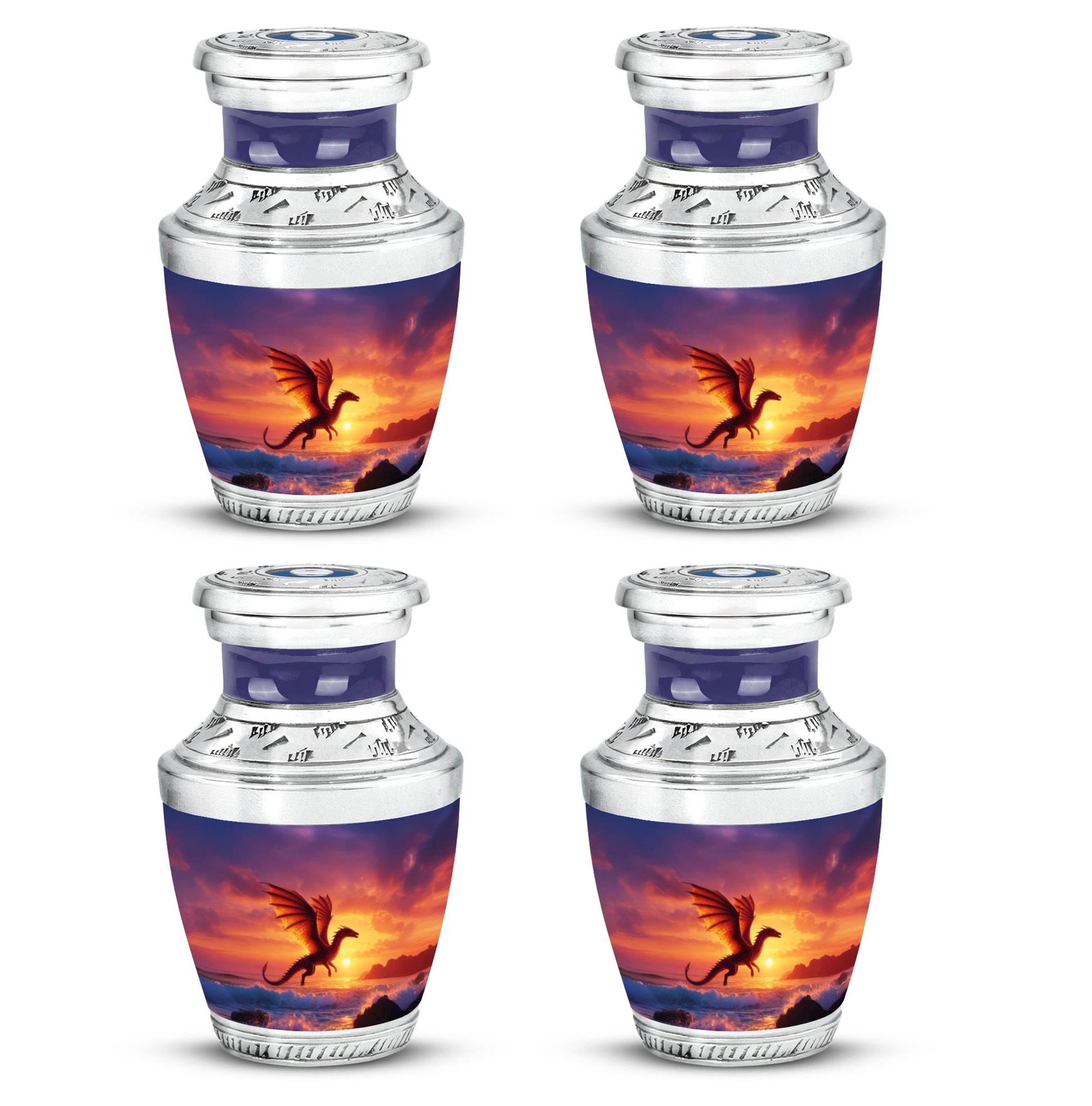 Royal Purple Dragon Cremation Urn back view with polished surface - artistic dragon interpretation with creative detail - 10 inch aluminum urn for cremated remains