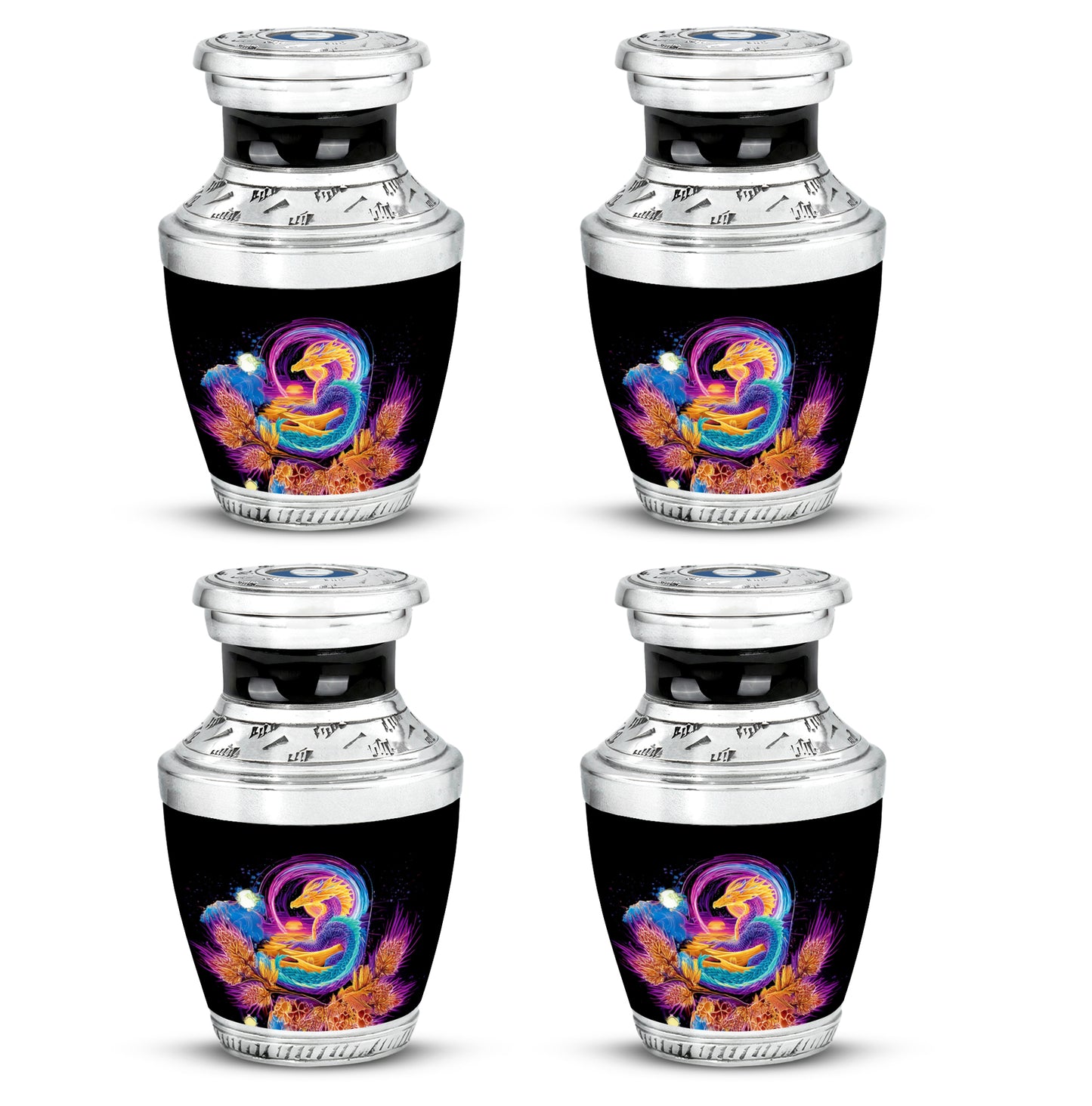 Deep Black Dragon Cremation Urn back view with polished surface - contemporary dragon design with modern artistic flair - 10 inch aluminum urn for cremated remains