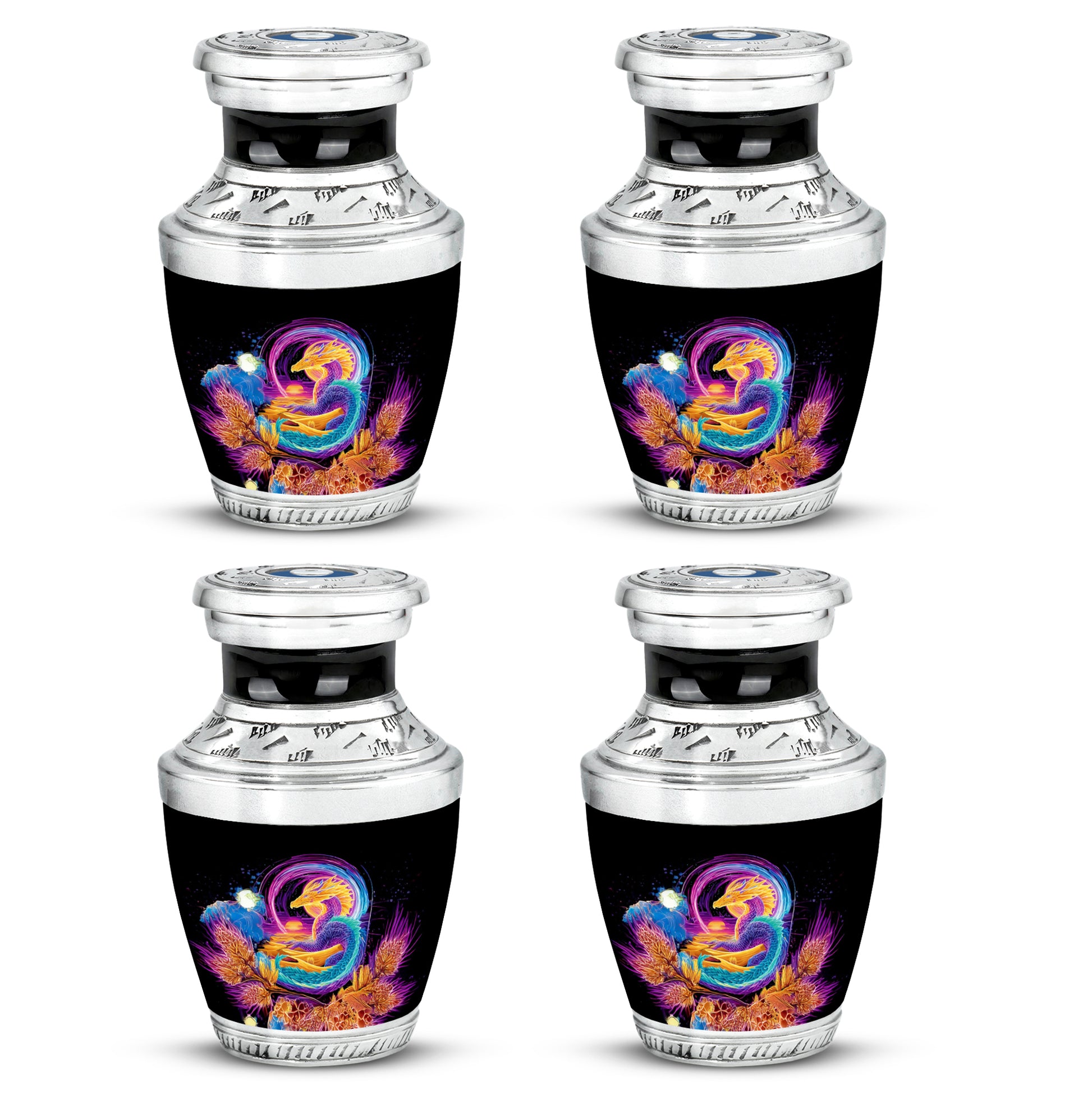 Deep Black Dragon Cremation Urn back view with polished surface - contemporary dragon design with modern artistic flair - 10 inch aluminum urn for cremated remains