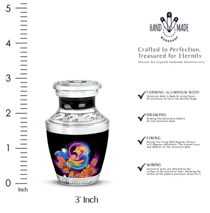 Rich Black Dragon Cremation Urn top-down view of secure threaded lid - modern art-inspired dragon motif on sleek aluminum - mini keepsake memorial for portion of cremation ashes